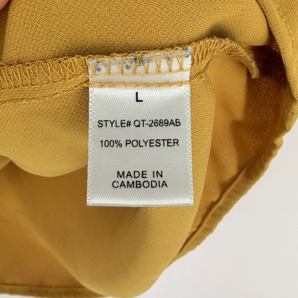 Zenana Premium Blouse Womens Large Mustard Yellow Flutter Sleeve Henley‎ Flowy - Picture 7 of 8